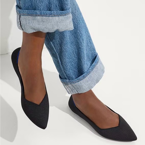 Rothy’s Sz 7.5 Black Washable Pointed Toe Ballerina Flats - Picture 2 of 11